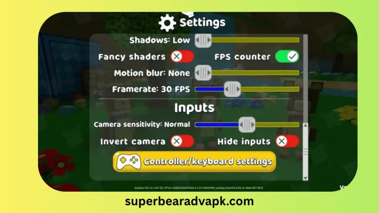  super bear adventure settings menu displaying the options "shadow" and "fairy" prominently on the screen